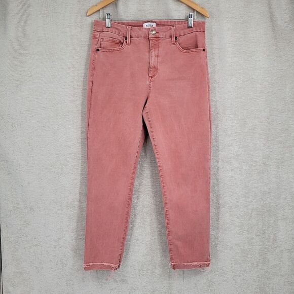 Pistola Slim Straight Scissor Cut Hem Jeans Size 32 Raw Frayed Cuffed Dusty Pink - Picture 1 of 16